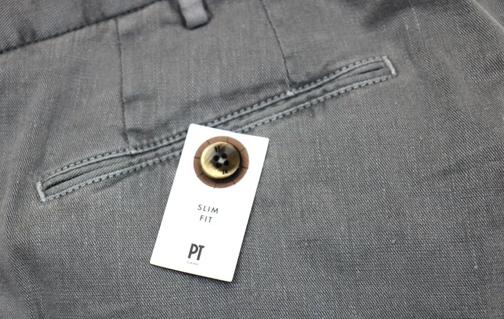 $395 PT Torino Pants 40 fits 39 (56 EU) Slim Grey Delvane Linen Cotton Stretch